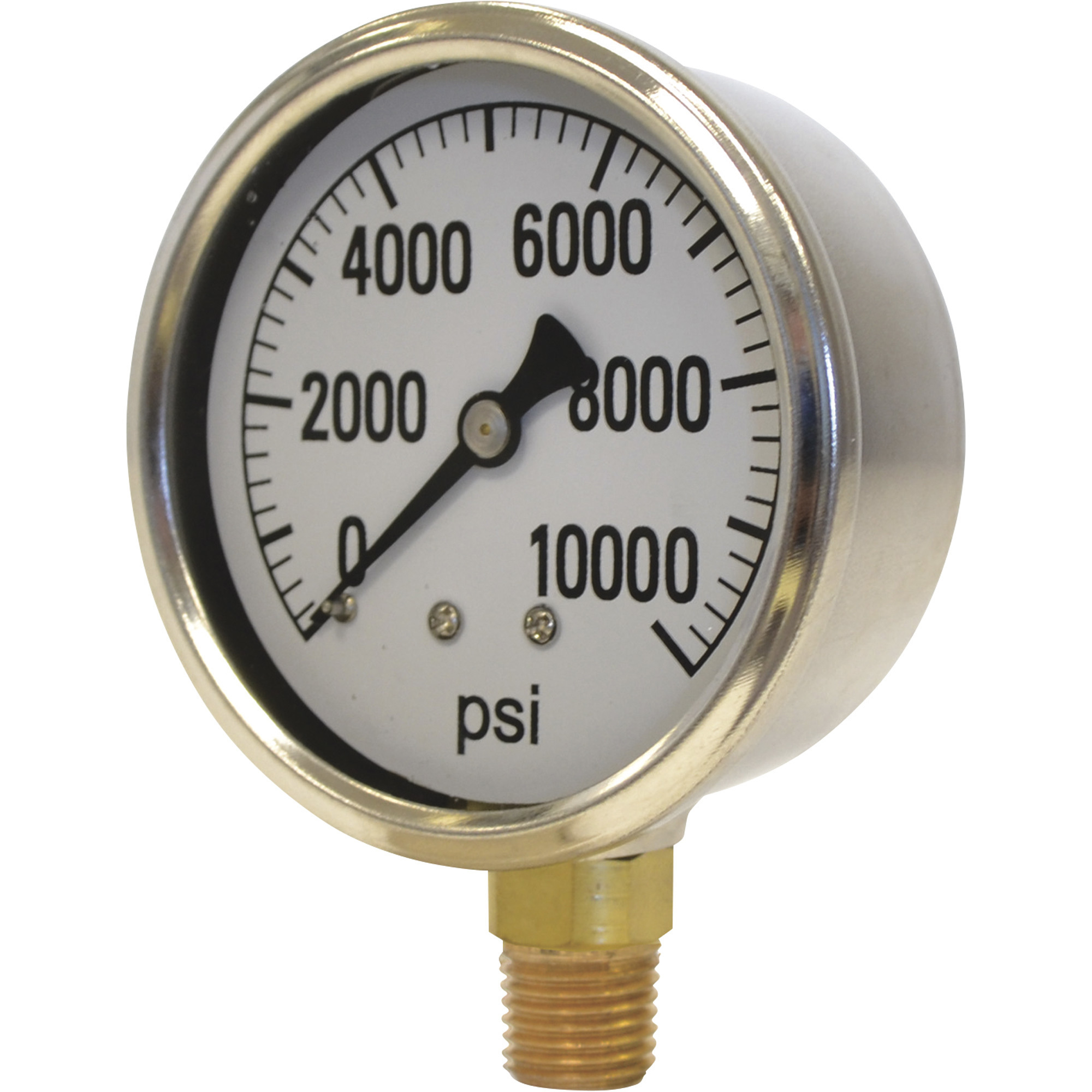Valley Industries, 2.5in. Bottom Mt Gauge 10000PSI, Case Material Stainless Steel, Min. Operating Pressure 0 PSI, Max. Operating Pressure 10000 PSI, Model# CS-2141GXB10000